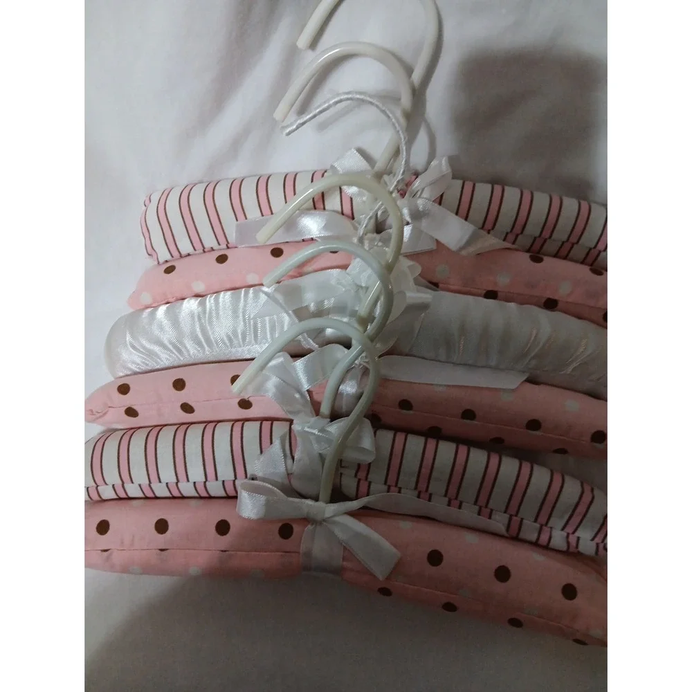 5 Baby Girl Padded Hangers Pink and Brown Fabric Satin 10